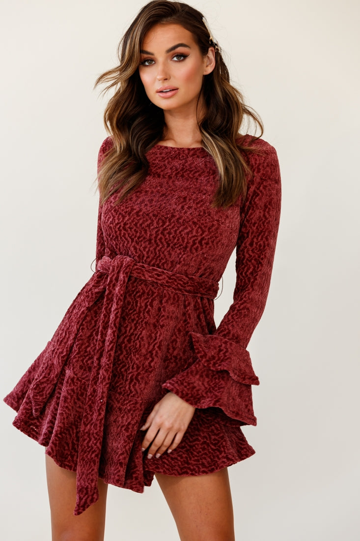 Saphira Long Sleeve Fluted Hem Knit Dress Rose by Selfie Leslie