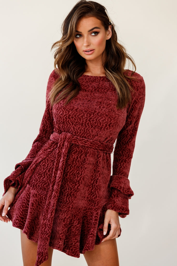 Saphira Long Sleeve Fluted Hem Knit Dress Rose by Selfie Leslie