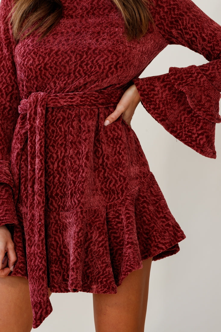 Saphira Long Sleeve Fluted Hem Knit Dress Rose by Selfie Leslie