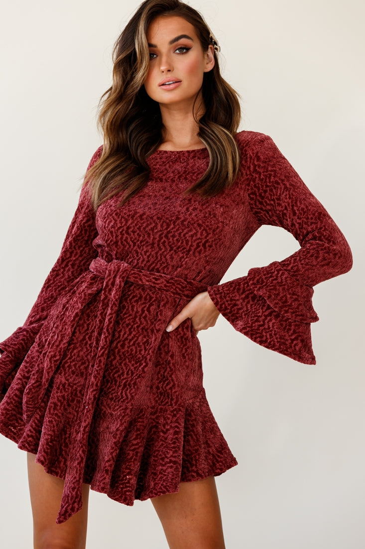 Saphira Long Sleeve Fluted Hem Knit Dress Rose by Selfie Leslie