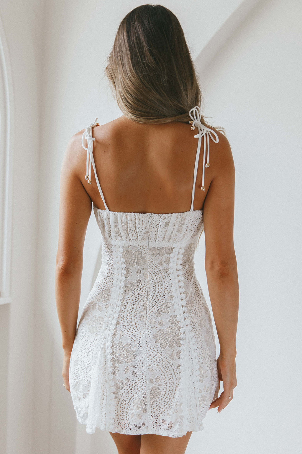 Promise Me Ruched Bust Godet Dress Lace White - XS Promise Me Ruched Bust Godet Dress Lace White - XS