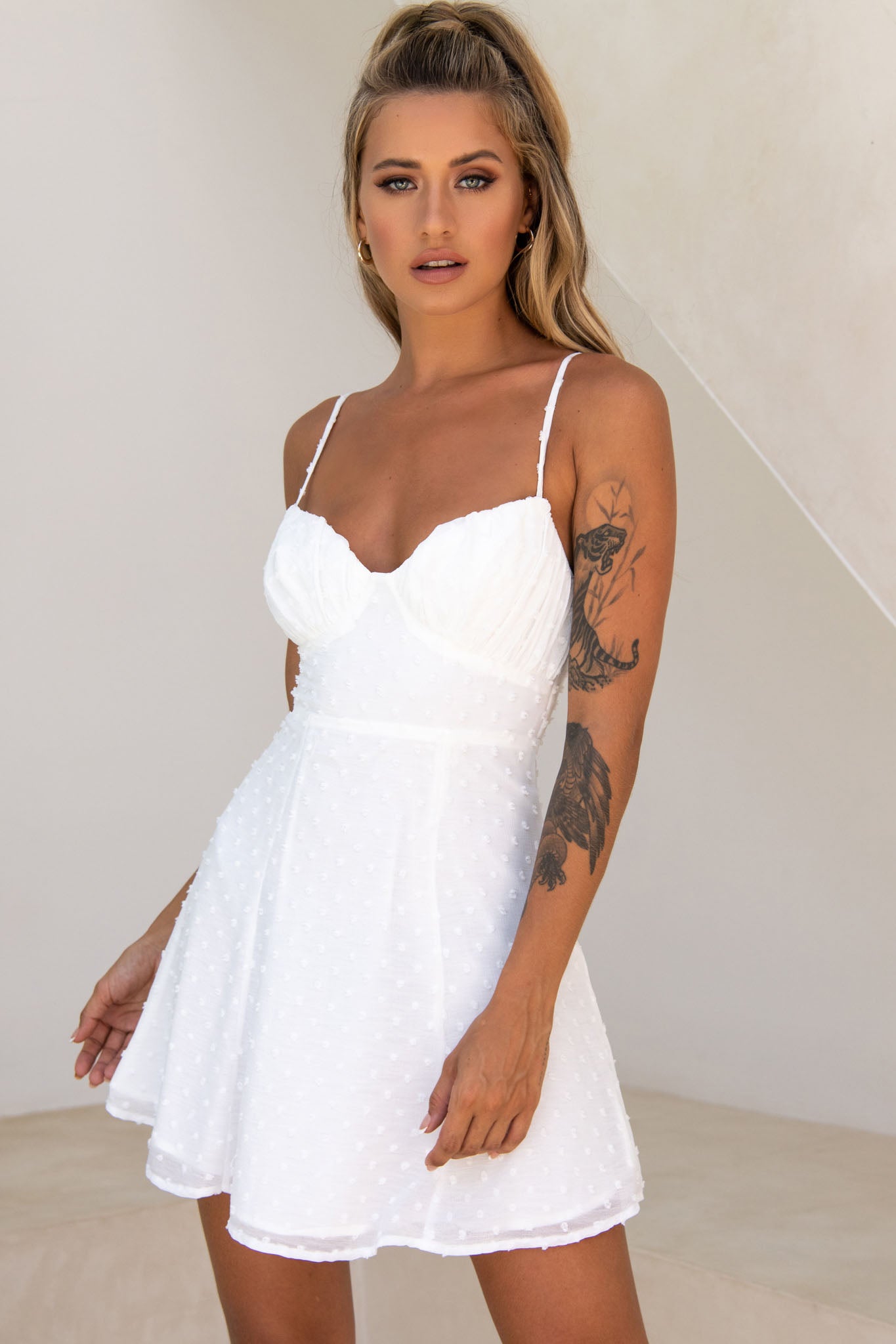 Good Morning Angel Ruched Bust A-Line Dress White by Selfie Leslie