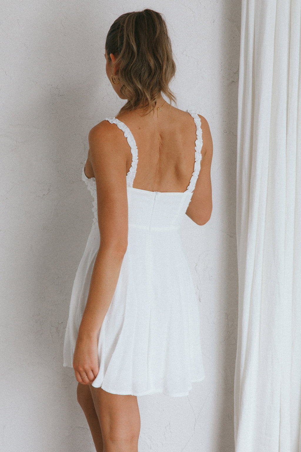 Illia Frill Trim Textured Dress White by Selfie Leslie