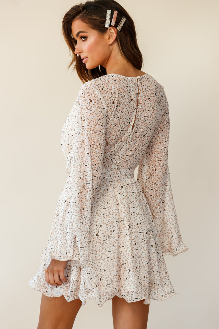 Zinnia Long Sleeve Lettuce Edge Dress Speckle Print Nude by Selfie Leslie