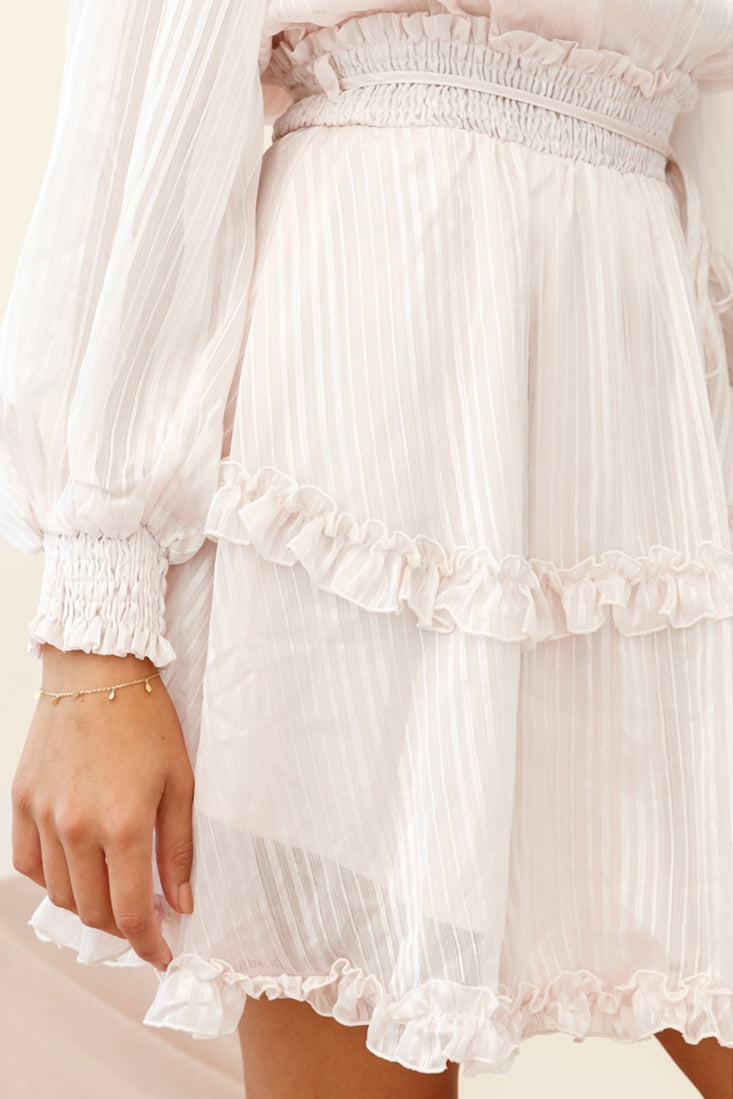 Mildred Long Sleeve Shirred Waist Frill Dress Nude by Selfie Leslie