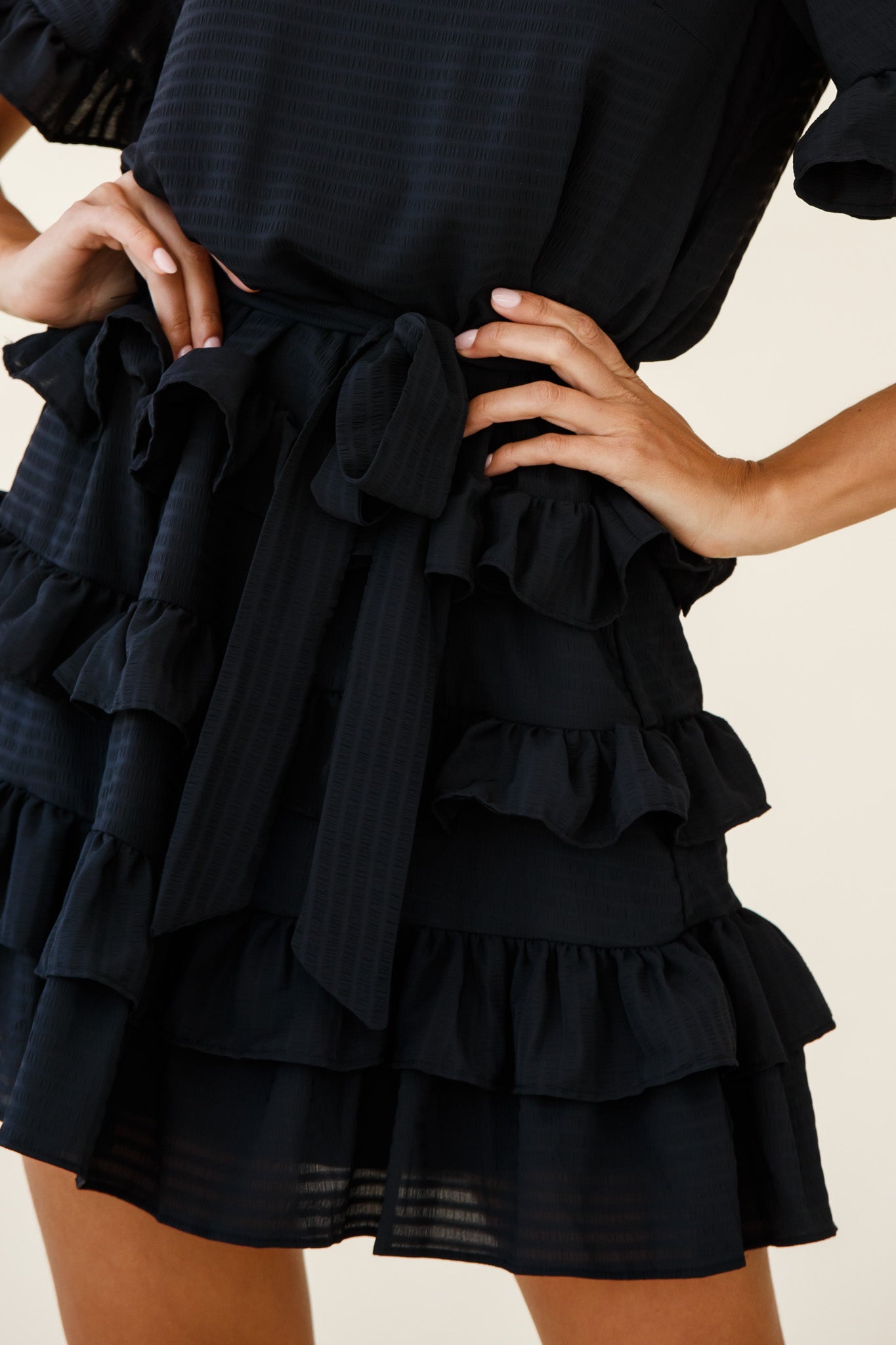 Shop the Zipporah Short Sleeve Layered Ruffle Dress Black | Selfie Leslie
