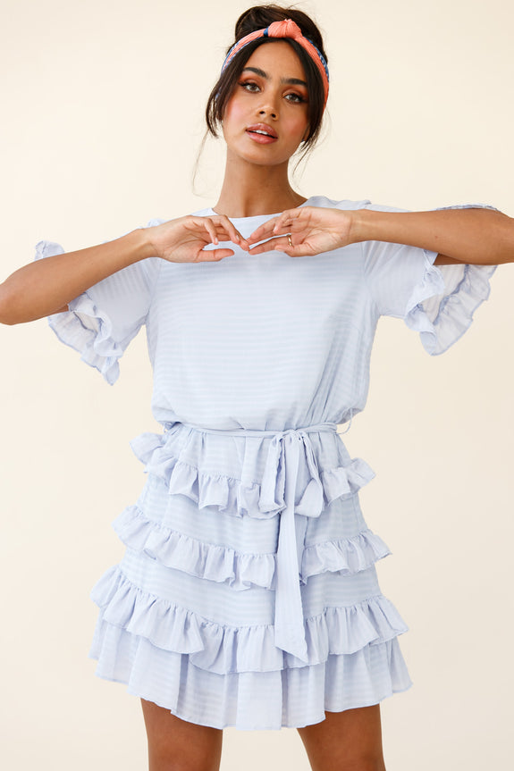 Zipporah Short Sleeve Layered Ruffle Dress Ivory