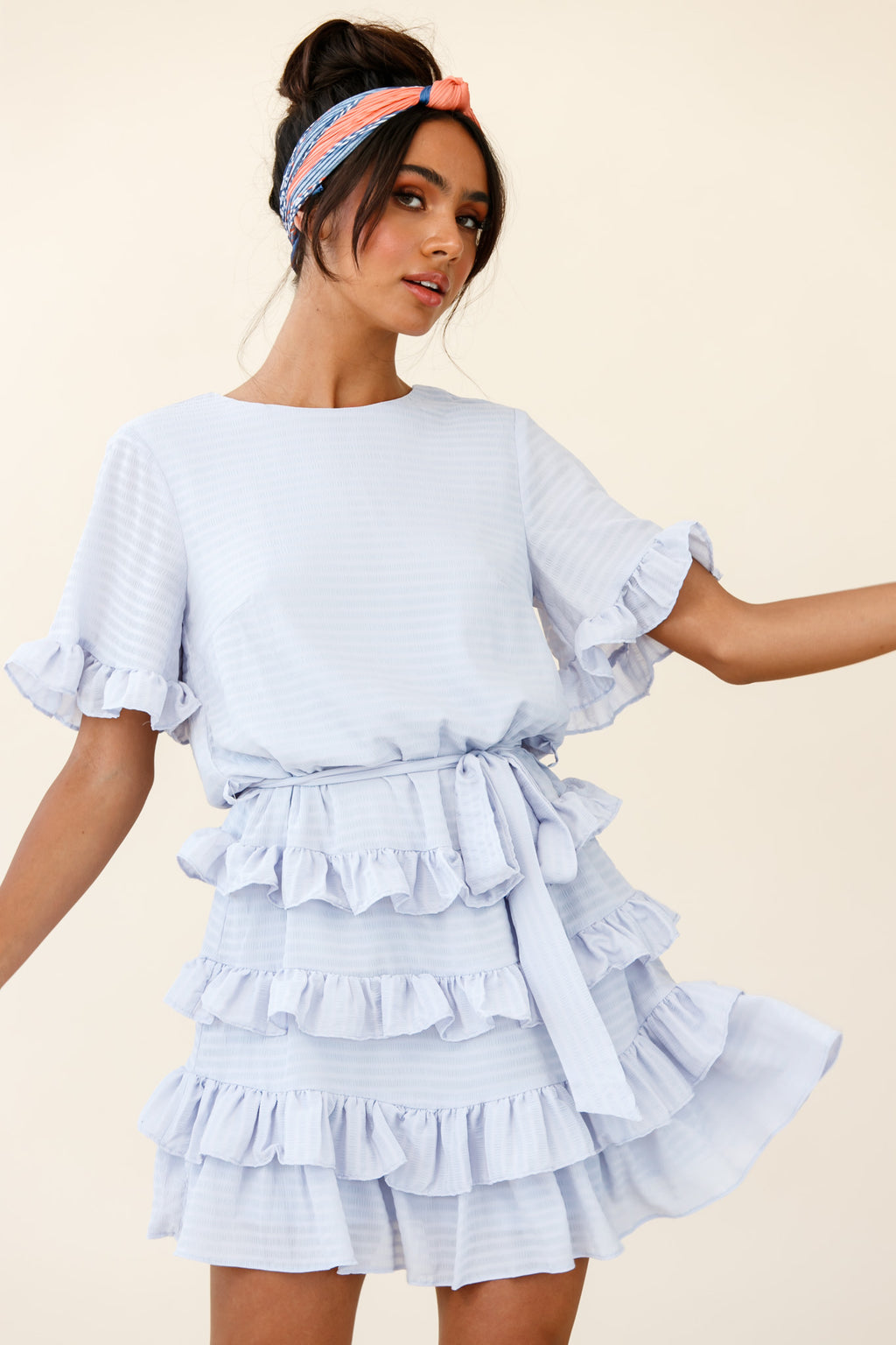 Zipporah Short Sleeve Layered Ruffle Dress Grey by Selfie Leslie
