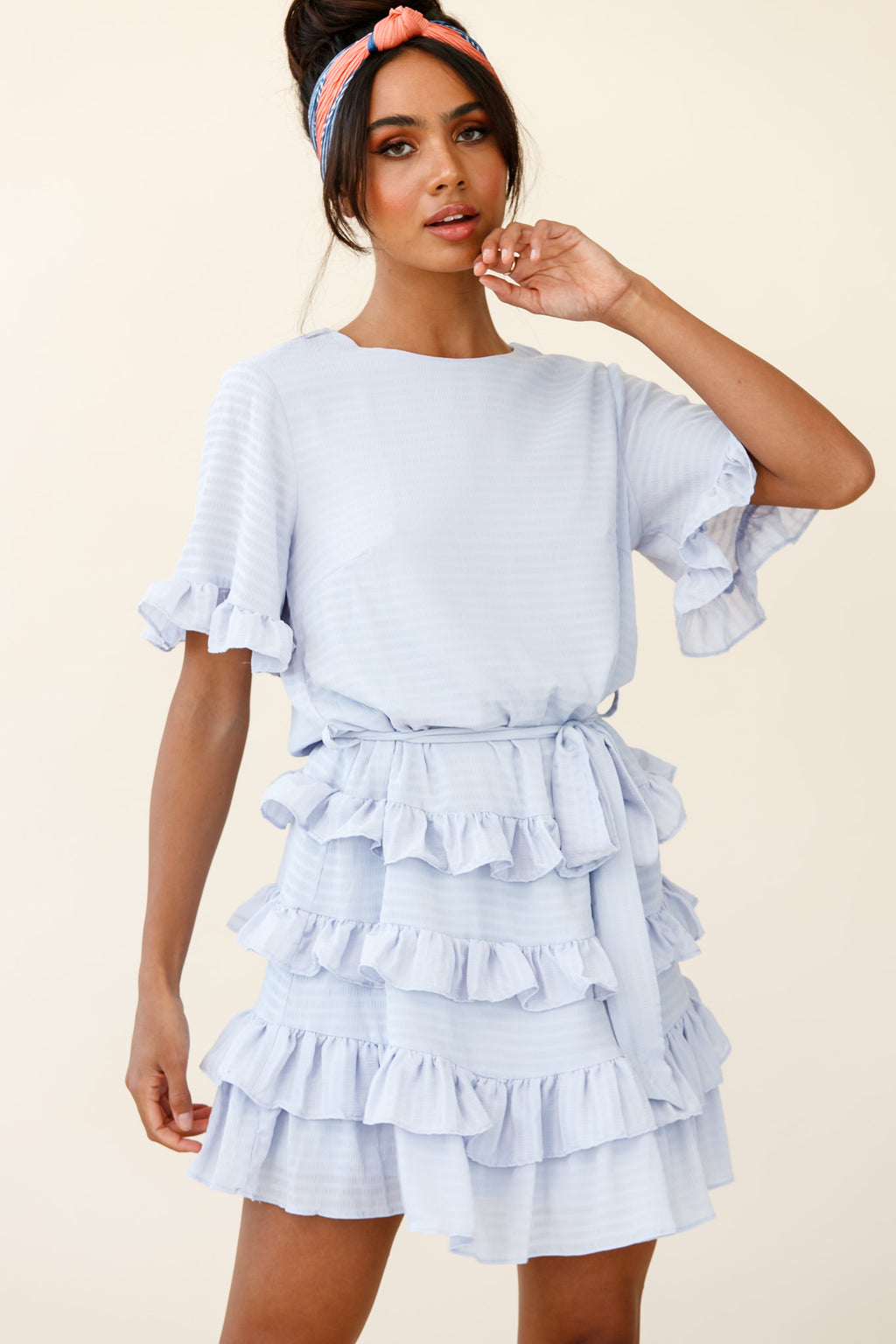Zipporah Short Sleeve Layered Ruffle Dress Grey by Selfie Leslie