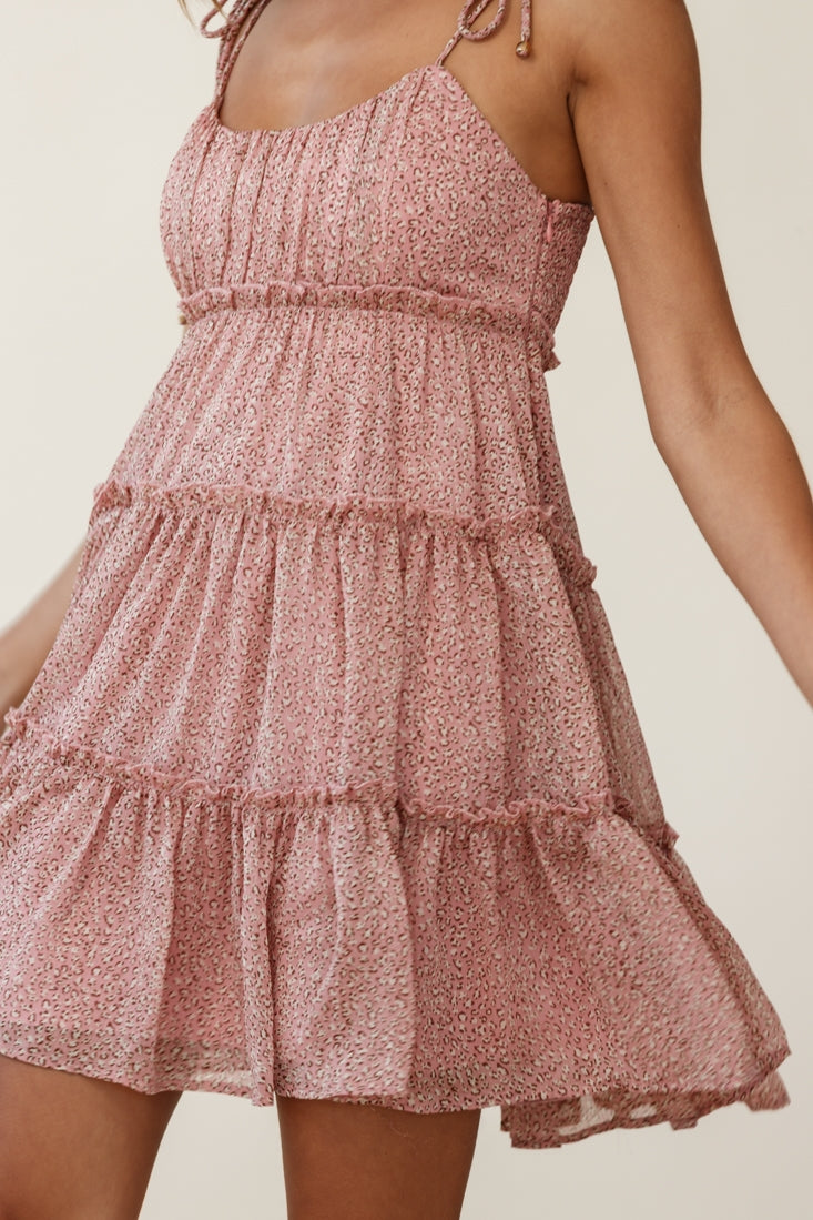 Rumi String Tie Babydoll Dress Blush Leopard by Selfie Leslie