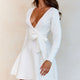 Shooting Star Long Sleeve Side Tie Knit Dress White