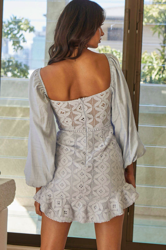Make Memories Balloon Sleeve Molded Bust Dress Steel Blue