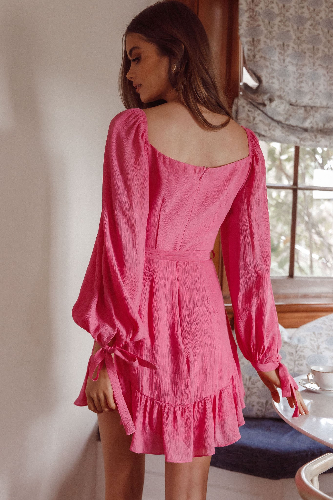 Make Memories Balloon Sleeve Molded Bust Dress Hot Pink by Selfie Leslie