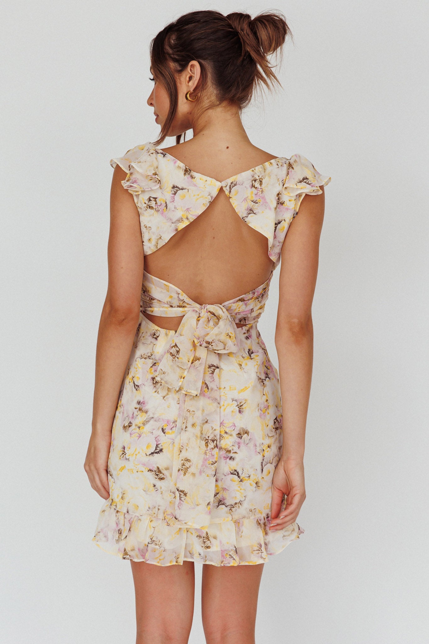 Make Memories Frill Strap Mini Dress Floral Yellow by Selfie Leslie