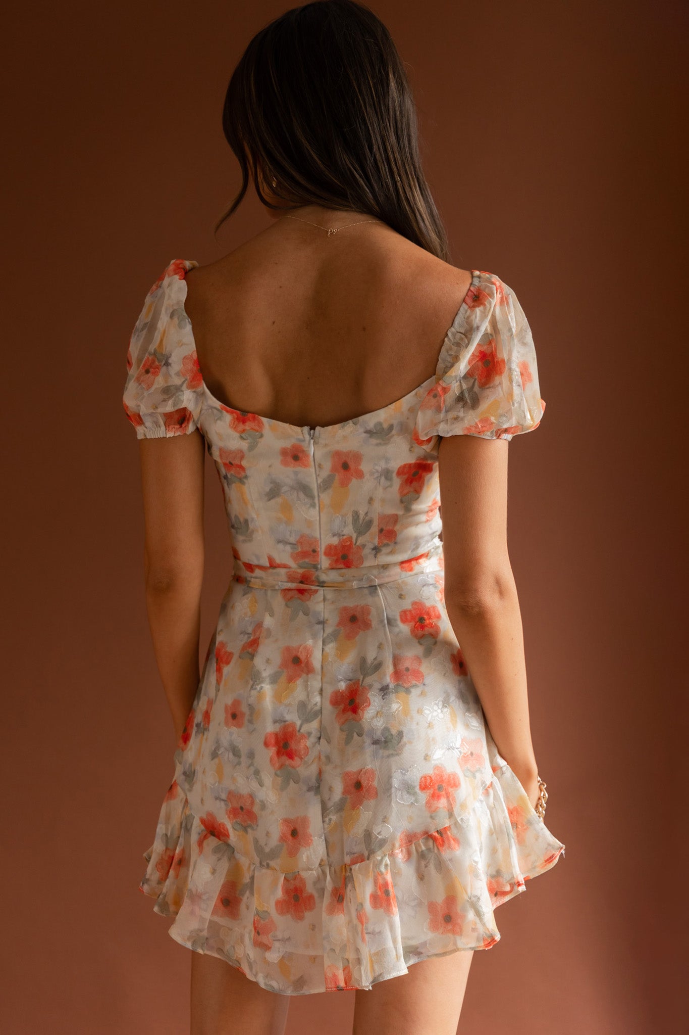 Make Memories Puff Sleeve Dress Floral Orange by Selfie Leslie