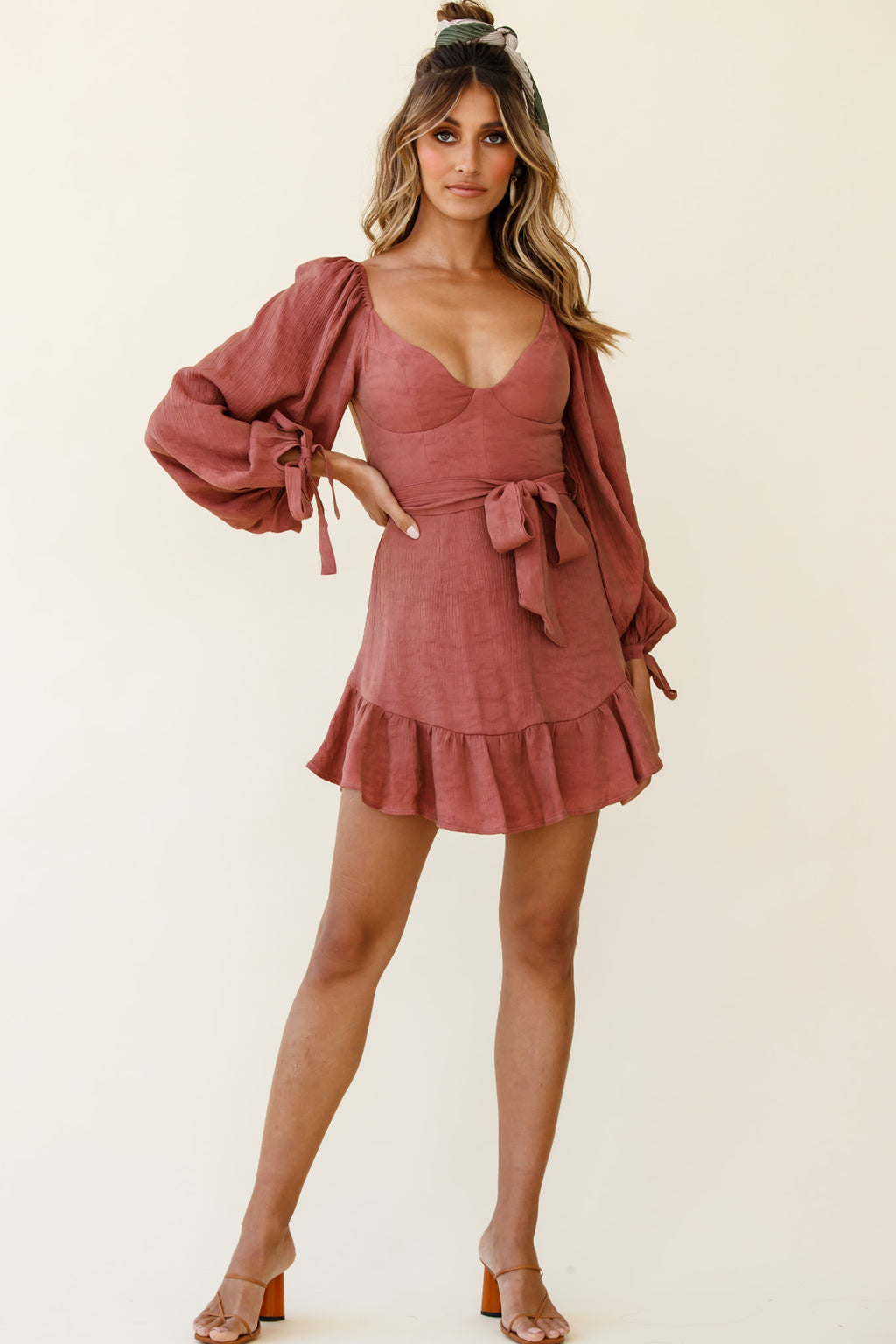 Make Memories Balloon Sleeve Molded Bust Dress Antique Rose by Selfie Leslie