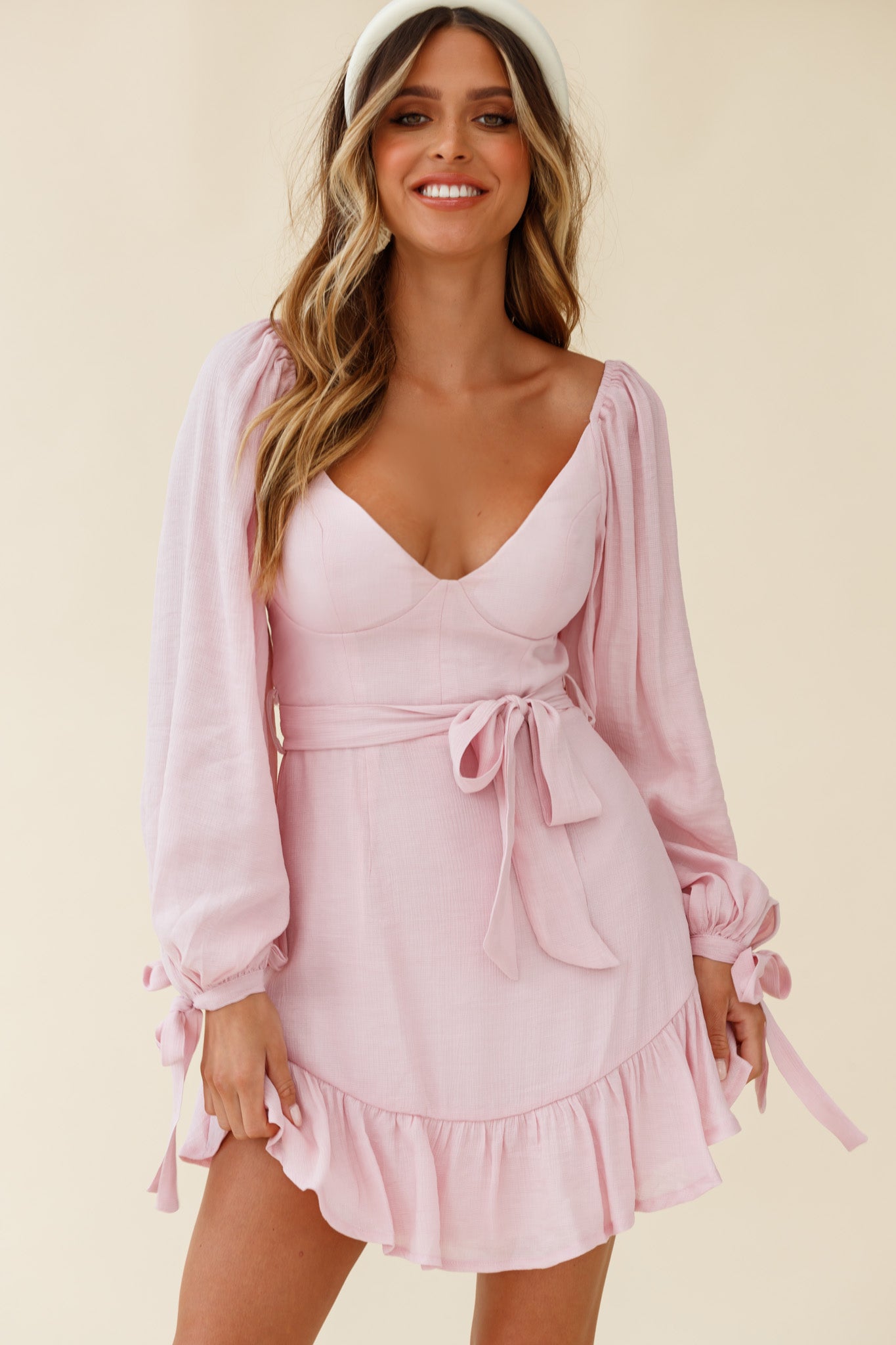 Make Memories Balloon Sleeve Molded Bust Dress Blush by Selfie Leslie