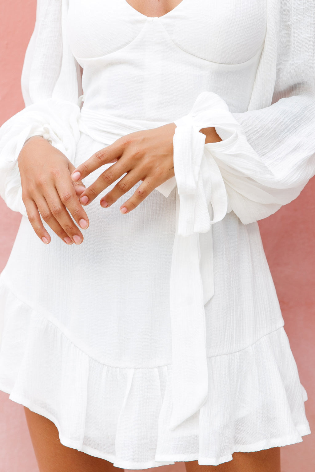 Make Memories Balloon Sleeve Molded Bust Dress White by Selfie Leslie