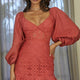 Make Memories Balloon Sleeve Molded Bust Lace Dress Rose