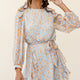 Leigh Long Sleeve Waist Tie Dress Floral Print Blue/Orange