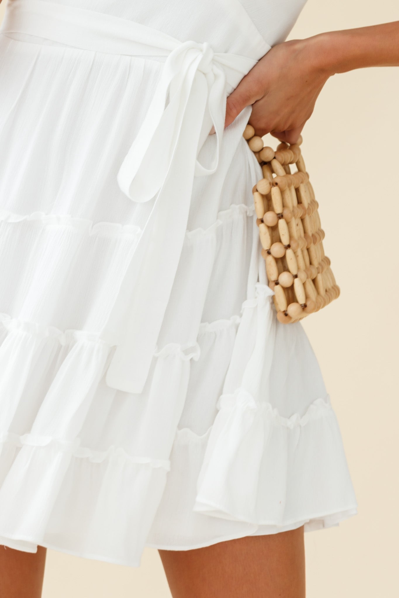 Jocelyn Cami Strap Waist Tie Frill Dress White by Selfie Leslie