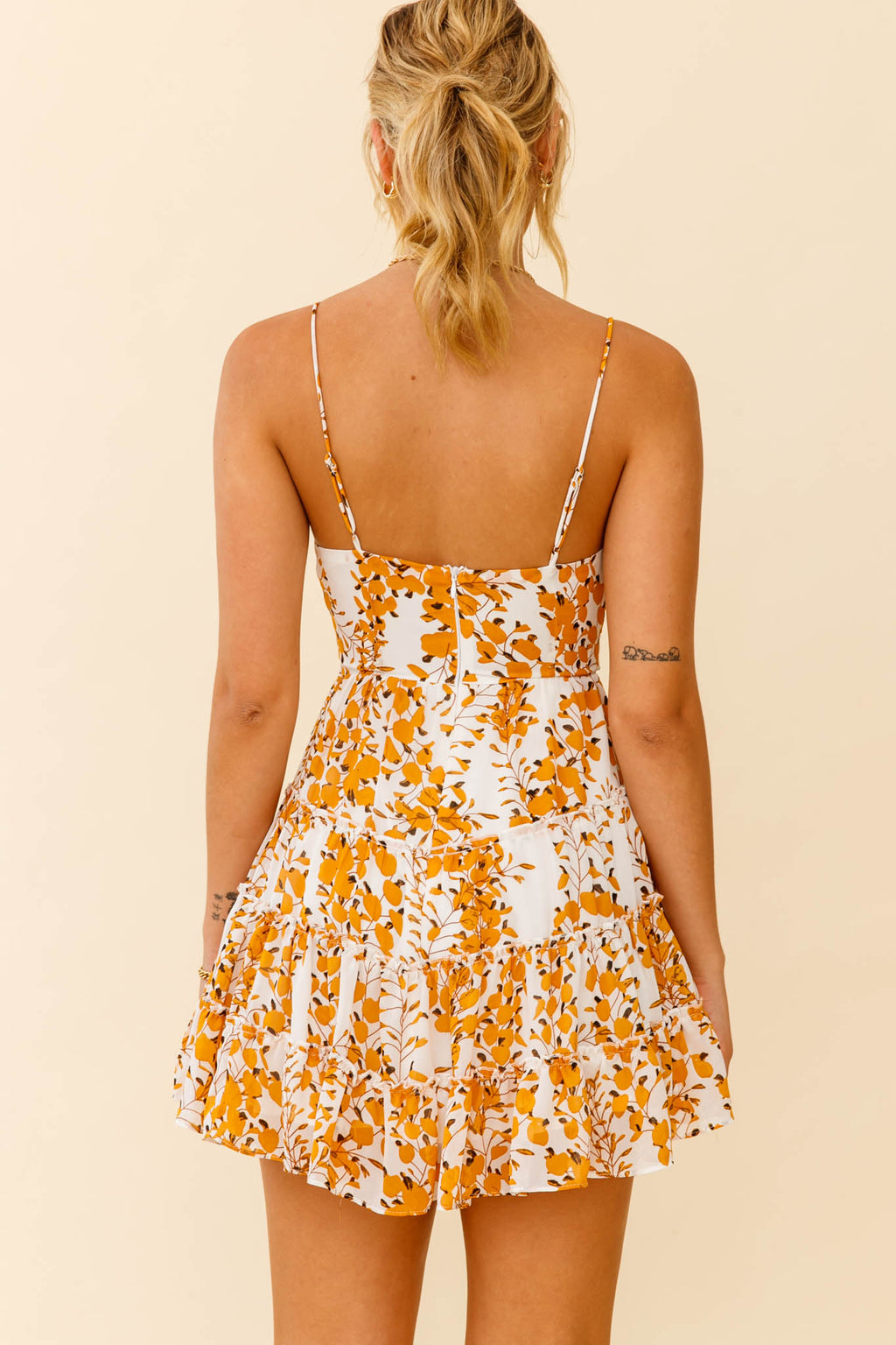 Jocelyn Cami Strap Waist Tie Ruffle Dress Floral Print Yellow by Selfie Leslie