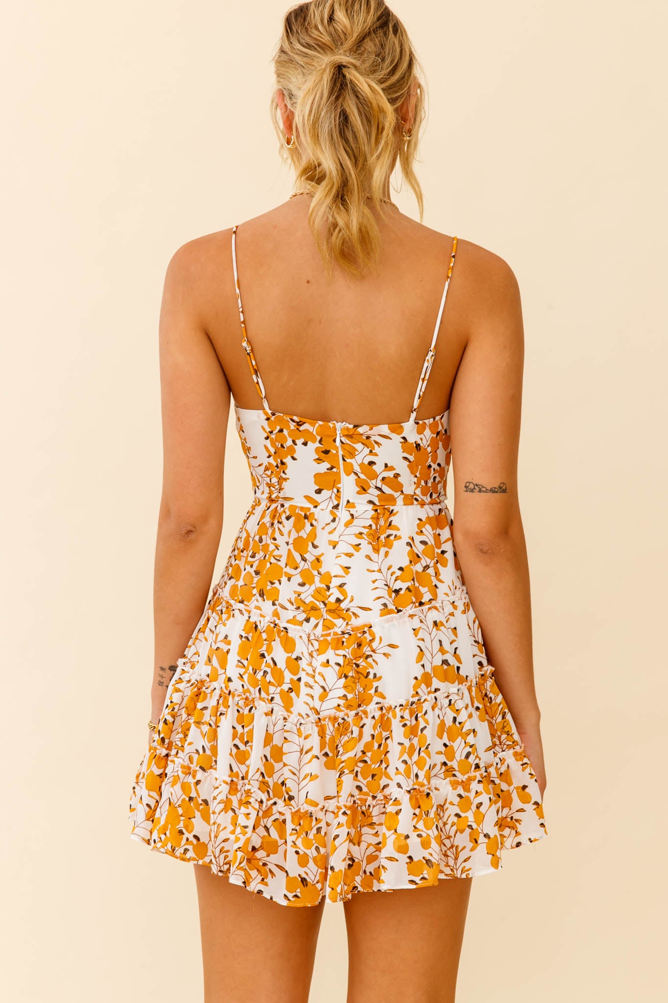 Jocelyn Cami Strap Waist Tie Ruffle Dress Floral Print Yellow by Selfie Leslie