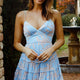 Jocelyn Cami Strap Waist Tie Ruffle Dress Leaf Print Blue