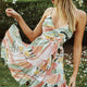Jocelyn Cami Strap Waist Tie Ruffle Dress Watercolor Print Multi