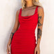 Arabella Ruched Wide Strap Bodycon Dress Red