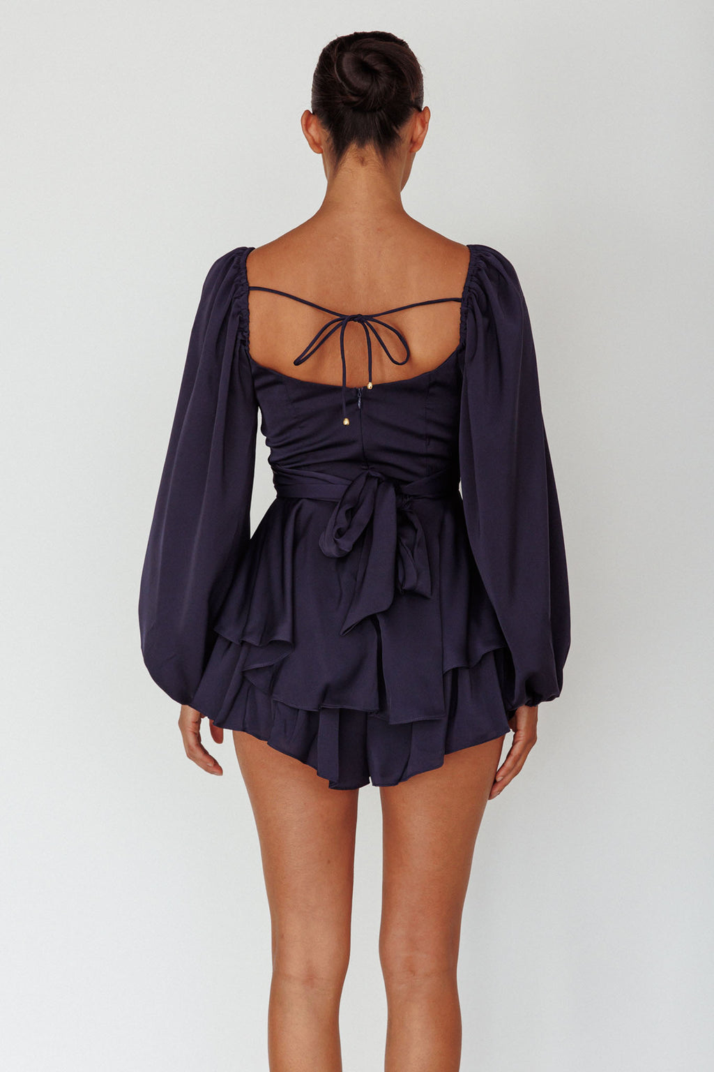 It's Complicated Long Sleeve Flounce Romper Navy by Selfie Leslie