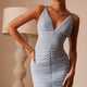 Dancing Queen Strappy Back Ruched Mesh Dress Steel Blue