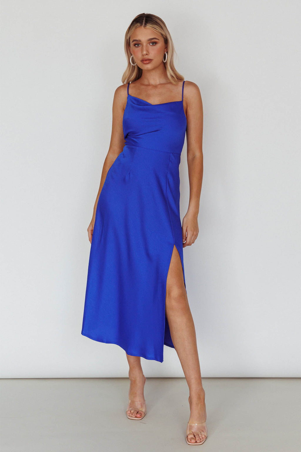Suki Front Split Midi Dress Royal Blue by Selfie Leslie