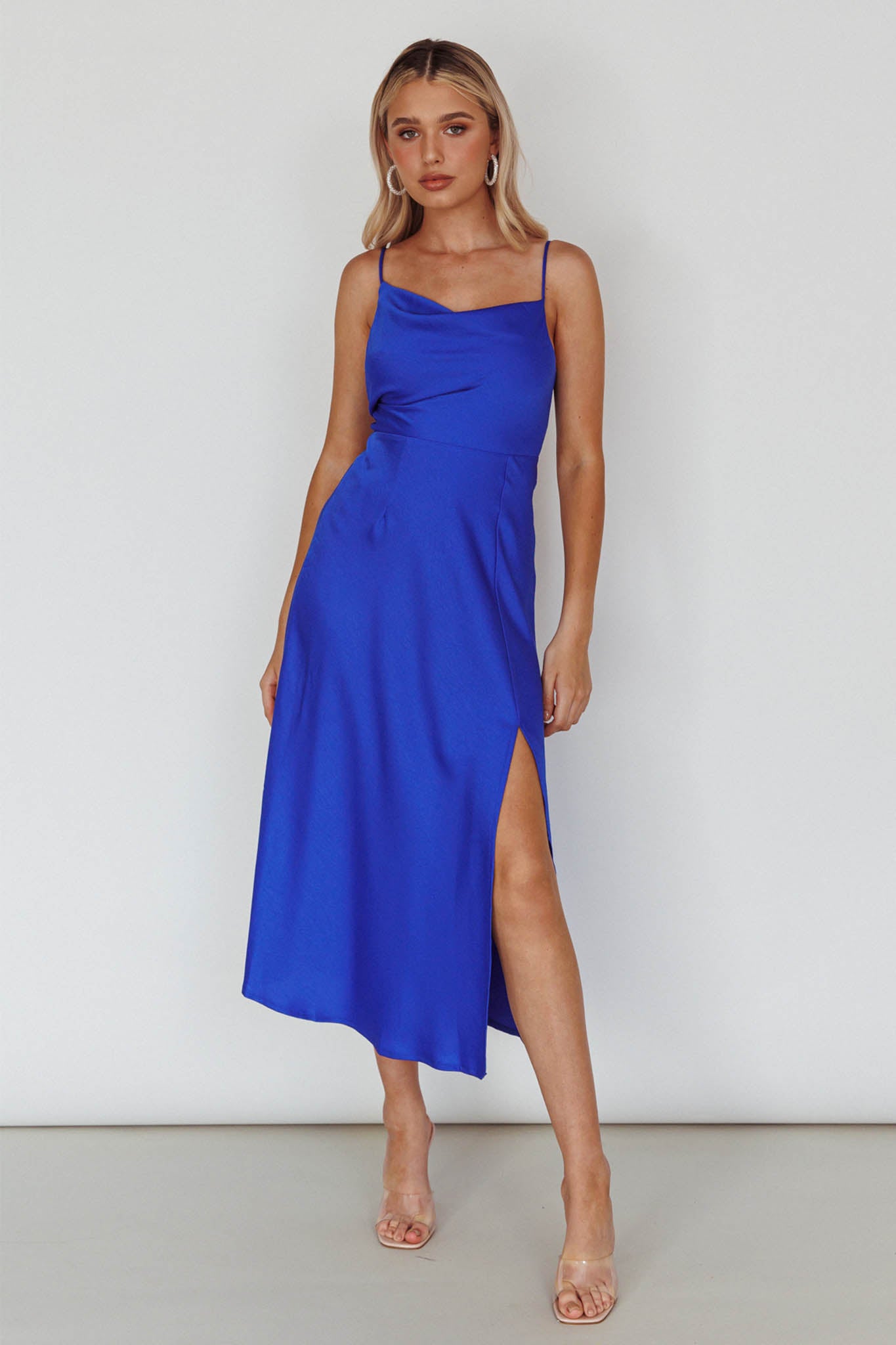 Suki Front Split Midi Dress Royal Blue by Selfie Leslie