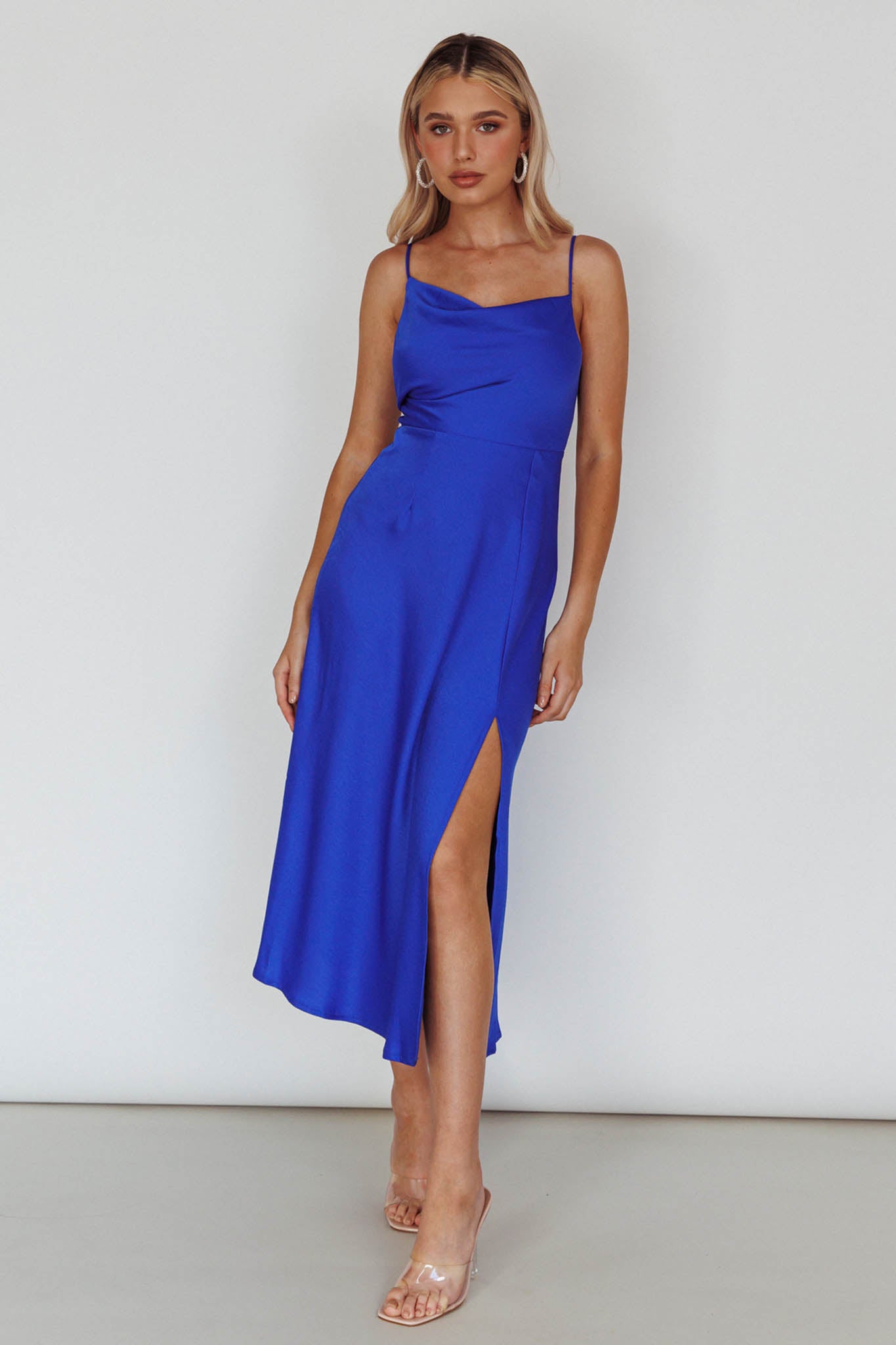 Suki Front Split Midi Dress Royal Blue by Selfie Leslie