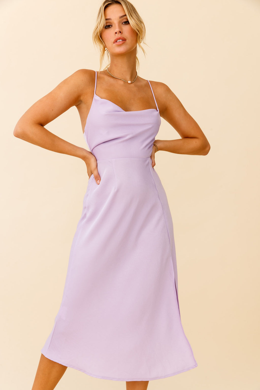 Suki Front Split Midi Dress Lilac by Selfie Leslie