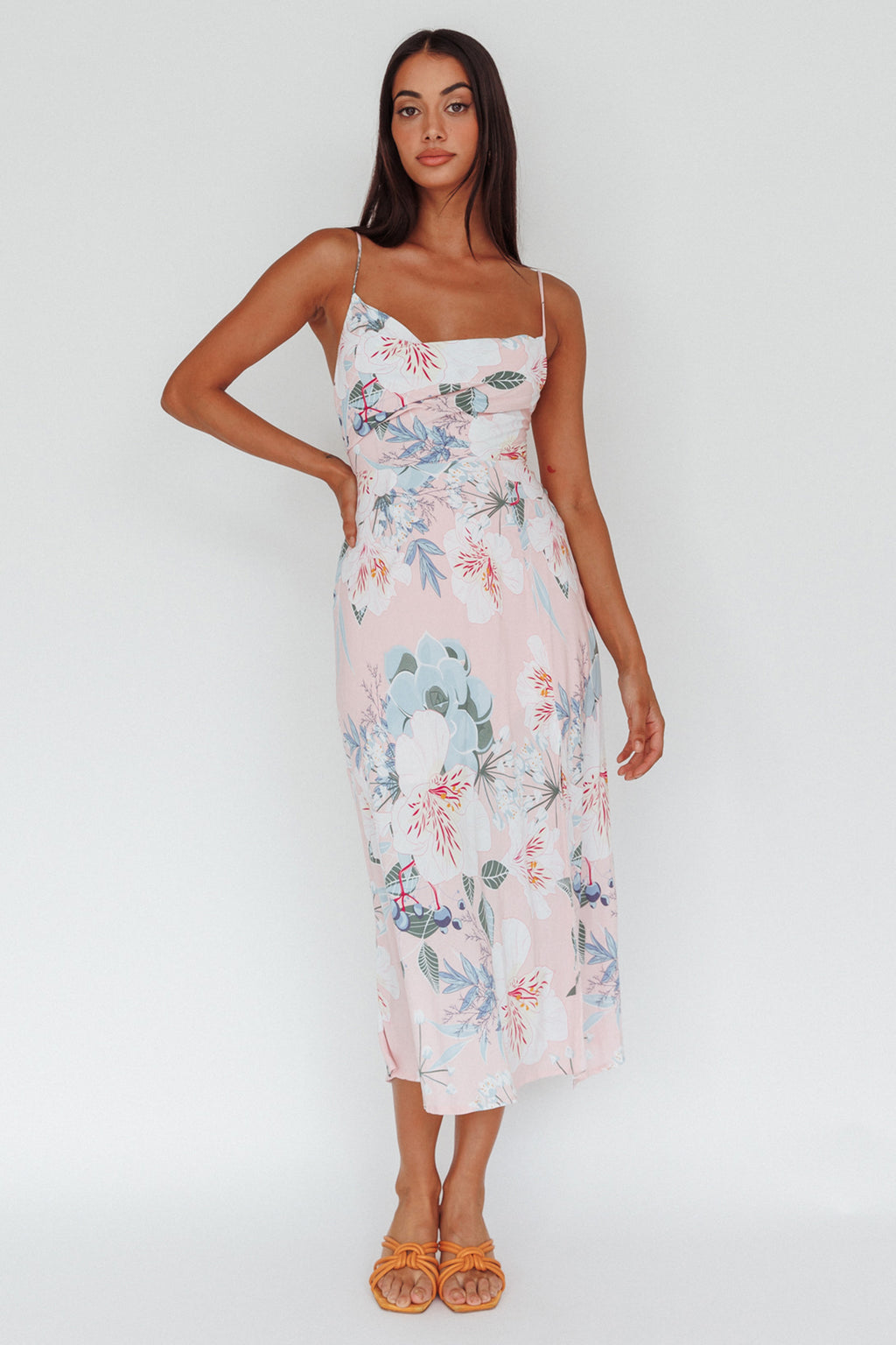 Suki Front Split Midi Dress Lily Light Pink by Selfie Leslie