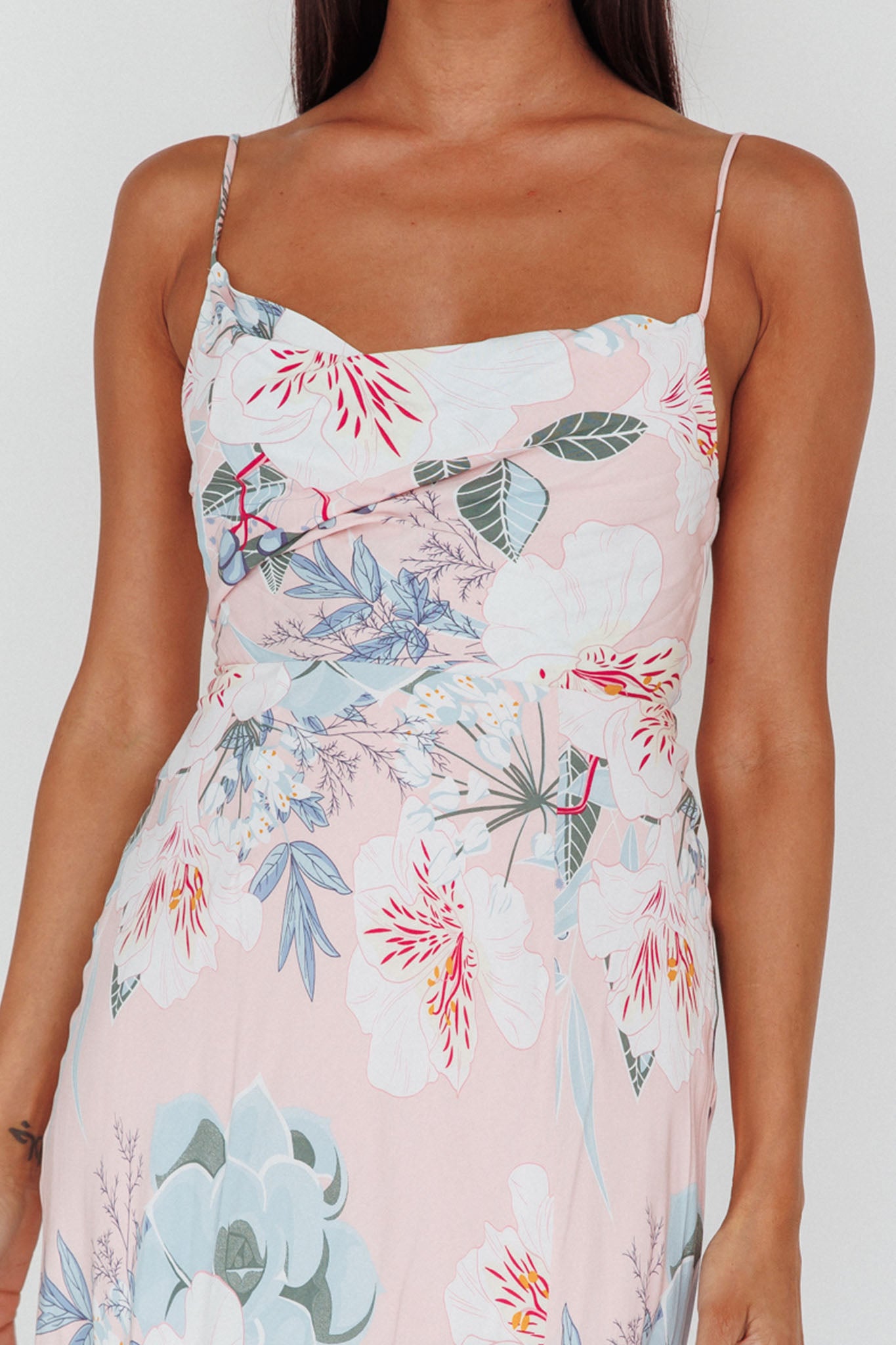 Suki Front Split Midi Dress Lily Light Pink by Selfie Leslie