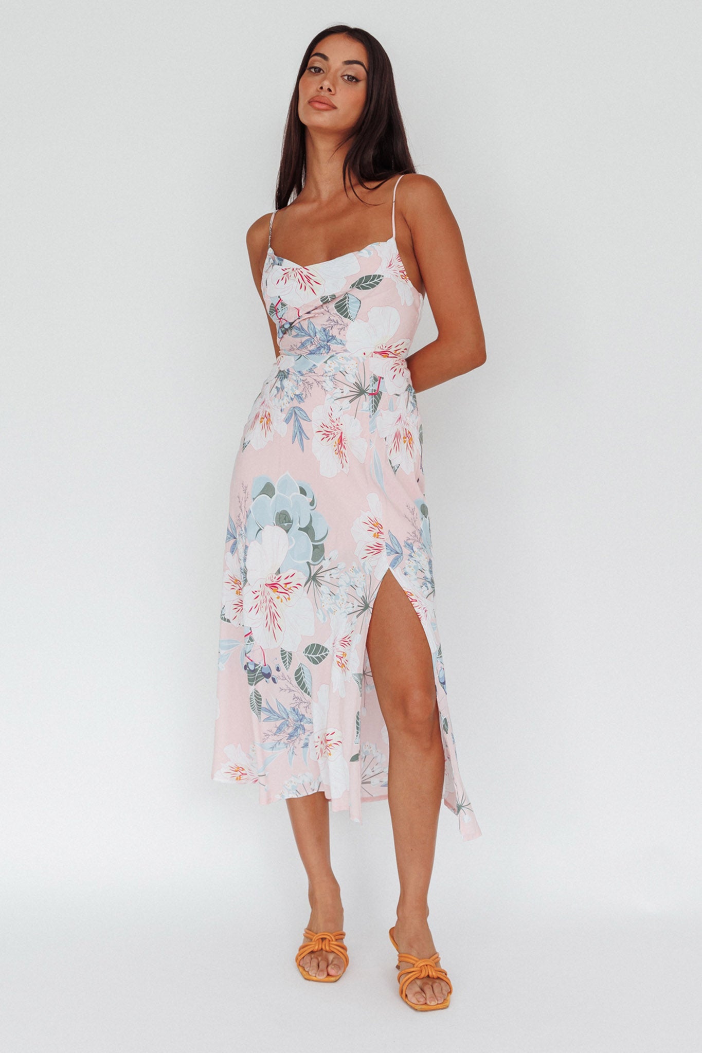 Suki Front Split Midi Dress Lily Light Pink by Selfie Leslie