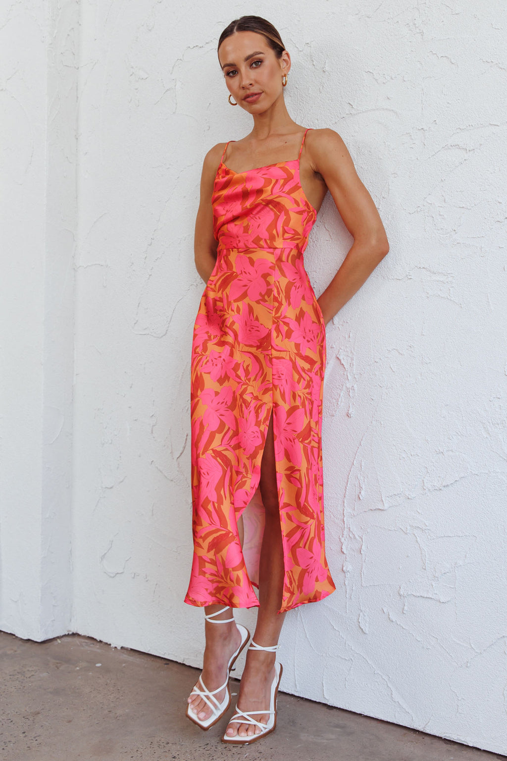 Suki Front Split Midi Dress Lily Pink by Selfie Leslie