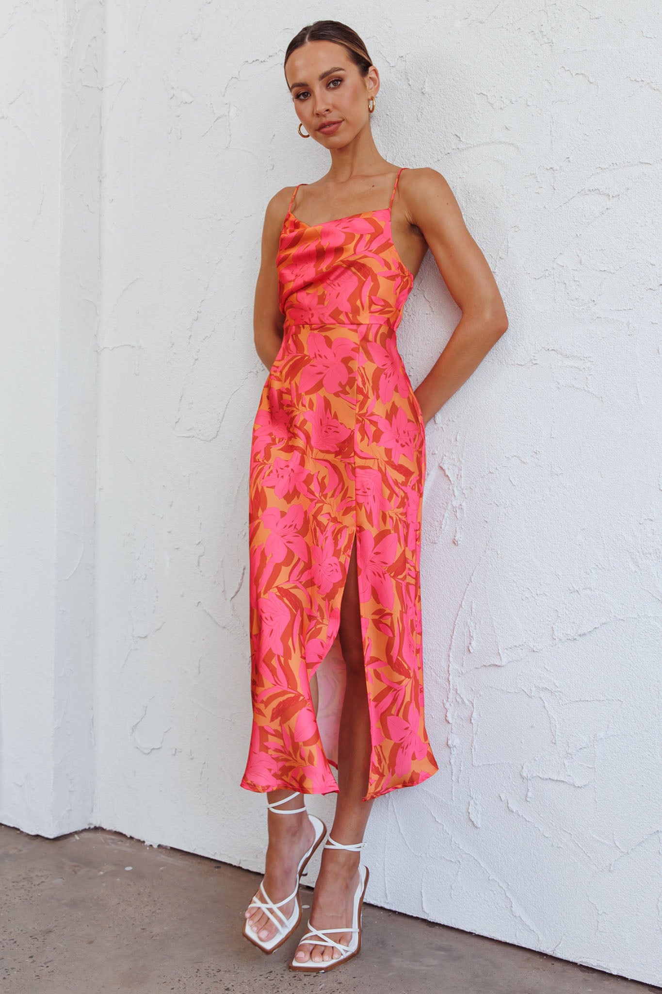 Suki Front Split Midi Dress Lily Pink by Selfie Leslie