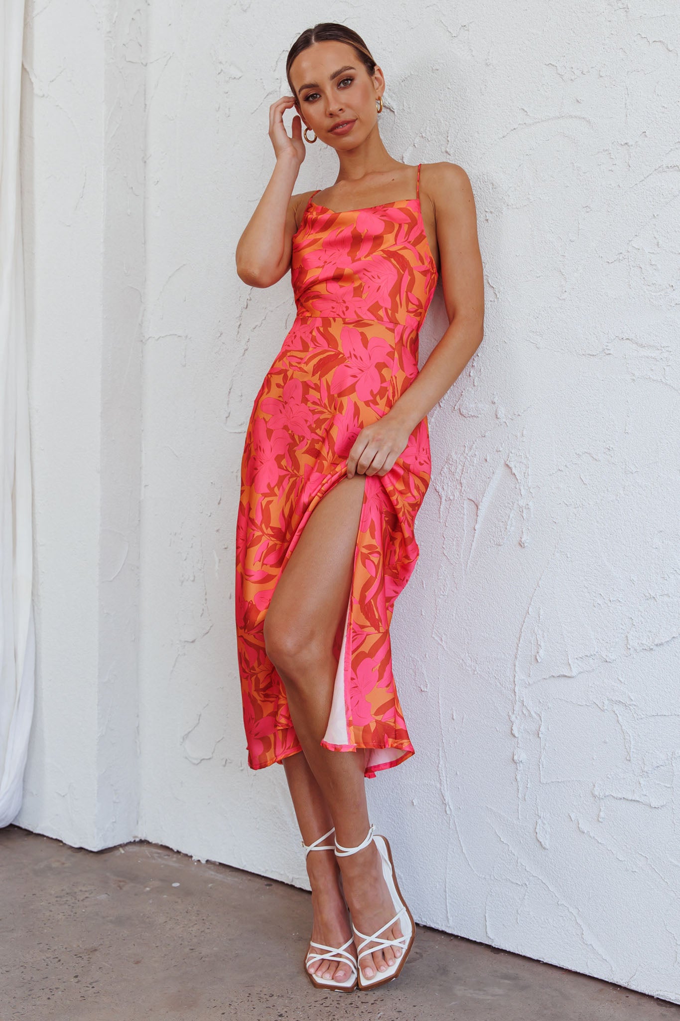 Suki Front Split Midi Dress Lily Pink by Selfie Leslie