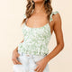 Eyes On The Prize Lace-Up Back Ruffle Crop Top Floral Print Green