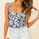 Eyes On The Prize Lace-Up Back Ruffle Crop Top Floral Print Navy