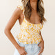 Eyes On The Prize Lace-Up Back Ruffle Crop Top Floral Print Yellow