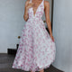 Floating By Plunging Neckline Midi Dress Floral Pink