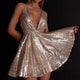 Floating By Plunging Neckline Mini Dress Sequin Gold