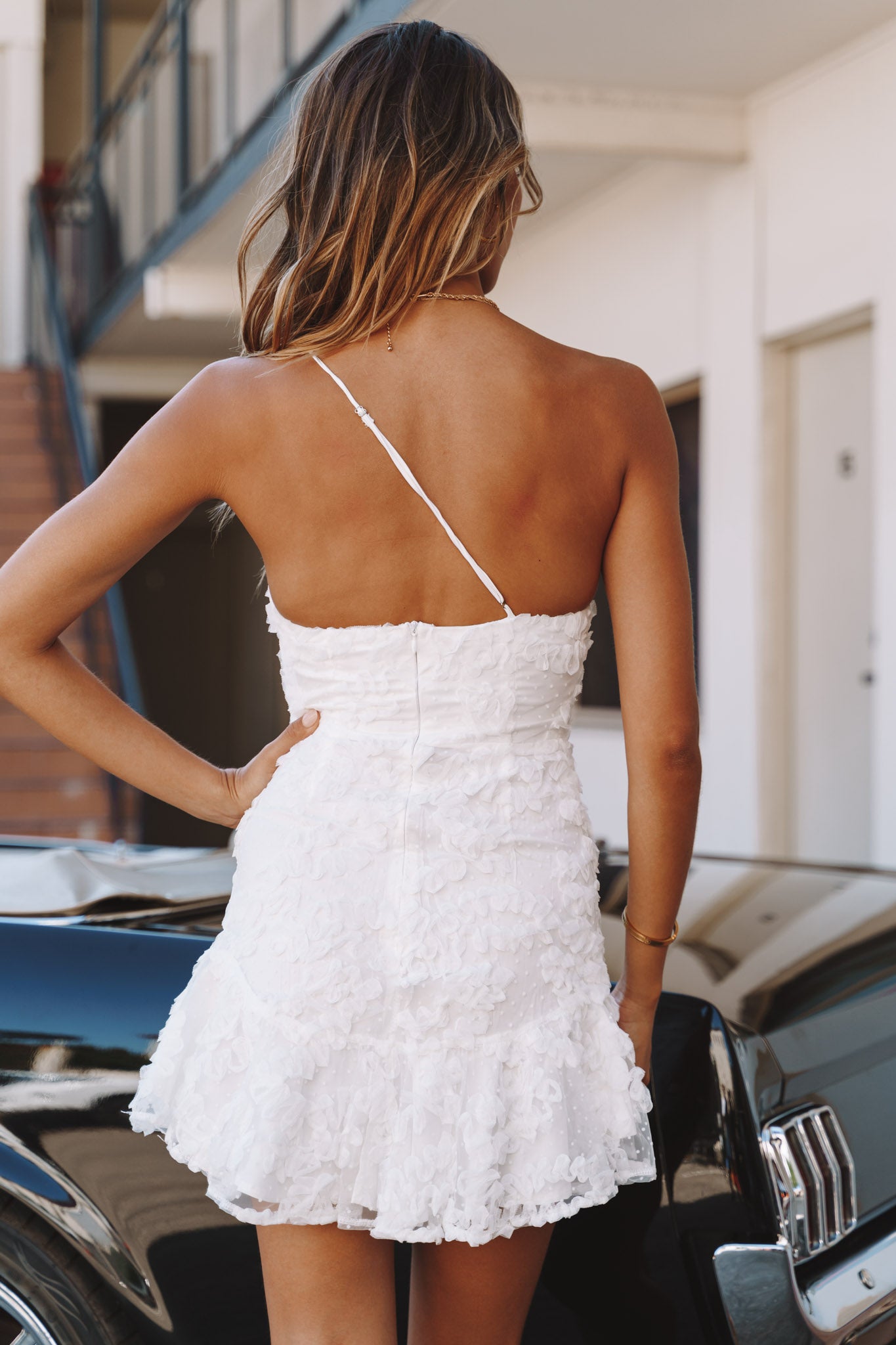 Lilah One Shoulder Embellished Dress White by Selfie Leslie