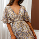 Lottie Accordion Pleat Detail Angel Sleeve Dress Leopard Print Blue