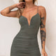 Good Vibes Deep V-Neckline Ruched Mini Dress Olive